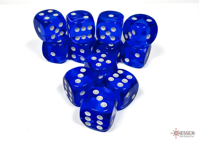 Translucent Blue/white 16mm d6 Dice Block (12 dice) - CHX23606